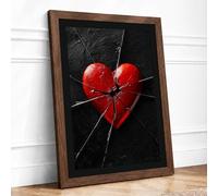Fractured Heart Framed Wall Art Print A2 Walnut