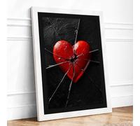 Fractured Heart Framed Wall Art Print A3 White