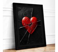 Fractured Heart Framed Wall Art Print A4 Black