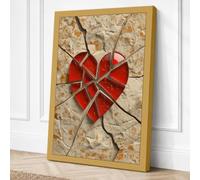 Fractured Heart Geometric Canvas Wall Art Print 18x12 Inch