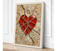 Fractured Heart Geometric Canvas Wall Art Print 24x16 Inch