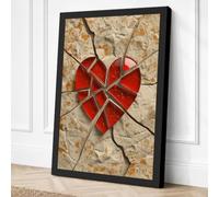 Fractured Heart Geometric Canvas Wall Art Print 36x24 Inch