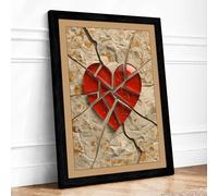 Fractured Heart Geometric Framed Wall Art Print A3 Black