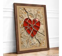 Fractured Heart Geometric Framed Wall Art Print A3 Walnut
