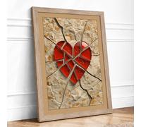 Fractured Heart Geometric Framed Wall Art Print A4 Oak