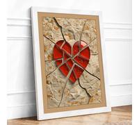 Fractured Heart Geometric Framed Wall Art Print A4 White