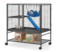 Fragess Large 40" Rolling Metal Cage, 2-Tier Small Animal Cage for Ferrets, Chinchillas, Rats, with 0.5'' Bar Spacing, Removable Ramp & Platform (Large)