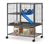 Fragess Large 40" Rolling Metal Cage, 2-Tier Small Animal Cage for Ferrets, Chinchillas, Rats, with 0.5'' Bar Spacing, Removable Ramp & Platform (Medium)