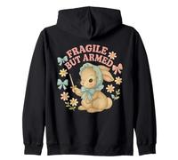 Fragile But Armed Funny Rabbit Bunny Vintage Pastel Humor Zip Hoodie