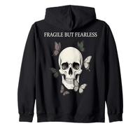 Fragile But Fearless Skull Butterfly Gothic Dark Aesthetic Zip Hoodie