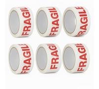 FRAGILE Printed Packing Tape 6 Roll - 48mm x 66m Low Noise Parcel Tape | Strong Adhesive Warning Tape for Fragile Items | Printed Carton Sealing Tape for Shipping & Packaging Protection