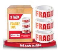 Fragile Printed Packing Tape Red And White Heavy Duty Parcel Tape For Secure Sticky Seal Moving Storage Mailing Adhesive 3 Rolls