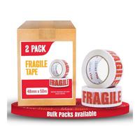 Fragile Printed Packing Tape Red And White Heavy Duty Parcel Tape For Secure Sticky Seal Moving Storage Mailing Adhesive 2 Rolls