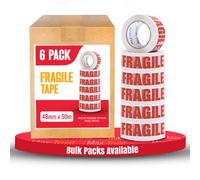 Fragile Printed Packing Tape Red And White Heavy Duty Parcel Tape For Secure Sticky Seal Moving Storage Mailing Adhesive 6 Rolls