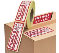 Fragile Stickers for Packing Boxes 1 Roll of 500 Fragile Sticker 32x92mm (1.25x3.5 inches) - Parcel and Moving Stickers, Strong Adhesive Roll for Shipping Cartons, Luggage, Easy to Peel and Stick