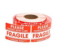 Fragile Stickers for Packing Boxes, 500 Fragile Labels, 2'' x 3'' Handle with Care Stickers, Red Warning Label for Shipping