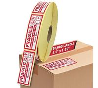 Fragile Stickers for Packing Boxes Pack of 20,000 Fragile Sticker 32x92mm (1.25x3.5 inches) - Parcel and Moving Stickers, Strong Adhesive Roll for Shipping Cartons, Luggage, Easy to Peel and Stick