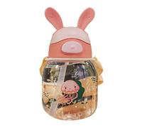 Fragile Water Bottle with Hare-Shaped Theme for Active Children, Leak-Proof Design, with Chewing Guard Straw Wide-Opening Kids Water Bottle Simple to Wash