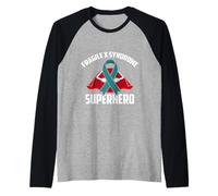 Fragile X Syndrome Superhero Warrior Fighter Teal Ribbon Raglan Baseball Tee