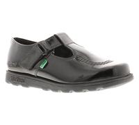 Fragma T-bar Girls Black Patent Coated Leather Touch Fastening School Shoes, in Size: 2 : Kickers