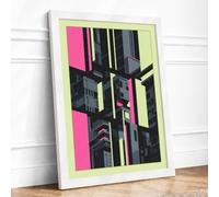 Fragmented City Industrial Framed Wall Art Print A3 (42×29.7cm) White, Wall Decor for Living Room, Bedroom, Office & Home, Ready to Hang, Art Gift