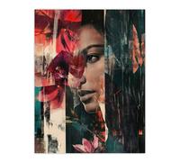 Fragments Woman Floral Portrait Modern Abstract Wall Art Print Artery8 Red W24 inch x H32 inch