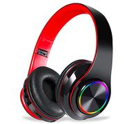 Fragolucyou Wireless Bluetooth Headphones-Colorful Lights,Foldable,Bluetooth 5.0,10 m Range,Stereo Surround,Built-in Microphone,Comfortable affixed Ears (black-red)
