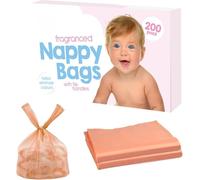 Fragranced Nappy Bags 200 Pack | Baby Nappy Disposal with Odour Elimination | 31x28cm Tie-Handle Bags | Perfect for Home, Travel & Daycare