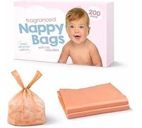Fragranced Nappy Bags with Tie Handles, Orange Coloured, 200 Count, Durable and Leak-proof, Lightweight Disposable Bags for Baby Travel