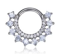 FRAGRANS ASTM F136 Titanium White Zircon Helix 16G Hoop Earrings Hinge Segment Band Septum Nose Stud Lip Piercing Jewelry, 16Gx8xHeart, Titanium, cubic zirconia