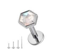 FRAGRANS Flat Back Earrings Hypoallergenic Cartilage Earrings for Women Men Helix Tragus Conch Piercing Jewelry Ear Rings Studs 16g Titanium Labret Lip Medusa Daith Moss Agate Hexagonal Nose Ring