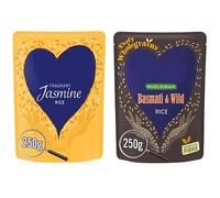 Fragrant Jasmine Rice and Basmati & Wild Wholegrain Rice, 250g Each, Pack of 2, Suitable for Vegetarians & Vegans