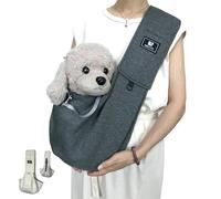 Fraise Dog Sling-Pet Carrier for Small Dogs, Up to 15lbs, Adjustable Padded Strap,Reduce Neck Shoulder Stress, Breathable Fabric with Pocket for Essentials (dark gray)