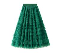 FRALHQFL Skirt Spring Party Skirt Elastic High Waist Long Tulle Skirt Women Skirt Ladies-Dark Green-M