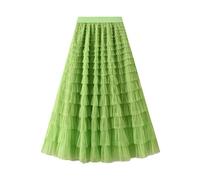 FRALHQFL Skirt Spring Party Skirt Elastic High Waist Long Tulle Skirt Women Skirt Ladies-Fluorescent Green-L