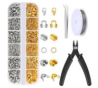 FralnFit 1200 Pcs Crimp Beads Set, Brass Crimp Tube Bead, Lobster Clasps, Jump Rings, Crimp Ends, Open Mouth Beads, Beading Thread, Crimping Plier & Tweezer for DIY Jewelry Bracelet Necklace Making