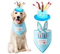 Framad Dog Birthday Hat with 5 Color Candles Design & Bandana Set, Pet Party