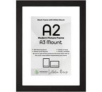 FRAMANEX BLACK Large A2 Picture Poster Frame Size 16.5 X 23.4 inch, 42 X 59.4cm, 420 X 594mm with White mount to fit image print size A3, 12 X 16 inches, 30 X 42cm, 300 X 420mm [BLACK A2/A3 Frame]