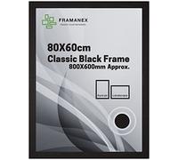 FRAMANEX Large Picture Poster Frame, 80 X 60cm Black Wood Finish, Portrait/Landscape Display Rectangle 800 X 600mm Canvas