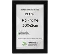 FRAMANEX Modern Black Colour A3 Picture Photo Poster Frames | A3 Rectangle Picture Frame | Wood Finish Photo Frame