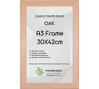FRAMANEX Modern Oak Colour A3 Picture Photo Poster Frames | A3 Rectangle Picture Frame | Wood Finish Photo Frame