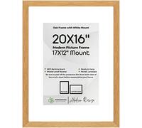 FRAMANEX OAK Large Picture Poster Frame Size 20 X 16 inch, 50.8 X 40.64cm, 508 X 406mm with White mount to fit image print size 17 X 12 inches, 43 X 30cm, 430 X 300mm [OAK Frame]