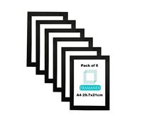 Framanex Pack of 6 Black A4 Photo Frame 29.7x21cm Picture Size Frame Durable Molding Plexiglass Front Horizontal and Vertical Wall Hanging with Clear Styrene Sheet & Wall Mounted Hook