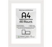 FRAMANEX WHITE Large A4 Picture Poster Frame Size 11.7 X 8.3 inch, 29.7 X 21cm, 297 X 210mm with White mount to fit image print size A5, 8 X 6 inches, 20 X 15cm, 200 X 150mm [WHITE A4/A5 Frame]
