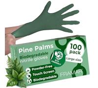 FRAMAR Green Nitrile Gloves Large - Biodegradable Gloves Disposable Large, Disposable Gloves Large, Non Latex Gloves Large, Latex Free Gloves Large, Green Gloves Women, Tattoo Gloves 100