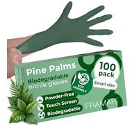FRAMAR Green Biodegradable Nitrile Gloves - Disposable, Non-Latex, Latex-Free, Rubber - Hair Dye Gloves - 100