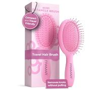 FRAMAR Mini Hair Brush Women - Mini Hairbrush, Small Hair Brush Detangler, Hairbrushes For Women, Travel Brush, Compact For Travel, Reduces Breakage, For All Hair Types - Pink