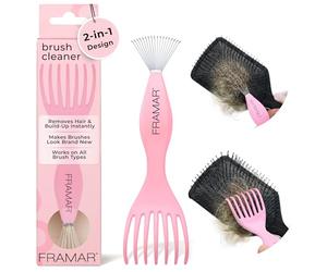 FRAMAR Premium Hair Brush Cleaner Tool - Hairbrush Cleaner Tool, Suitable For All Brush Types, Dual Action Cleaning Power, Removes Hair, Lint and Buildup, Lightweight - Pink