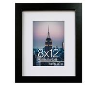 Frame Amo 8x12 Black Picture Frame with 5.5x7.5 White Mat Opening for 6x8 Image, 1 Inch Border, Acrylic Face, for Wall or Table