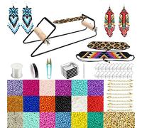 Frame Bead Loom Kit for Beaded Bracelets Earrings Belts Making, Include 17250 Seed Beads 3mm 18 Colors and 150 Meter Clear String, Beading Trays, Needles, with Instruction, DIY Boho Jewelry